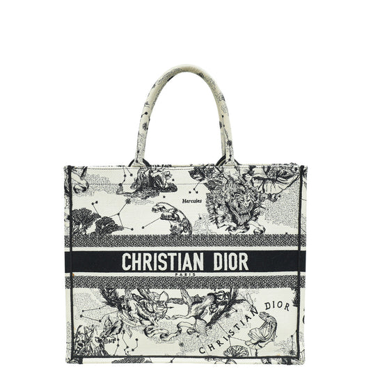 Christian Dior Bicolor Toile De Jouy Zodiac Embroidery Book Tote Large Bag Rovelle Bags