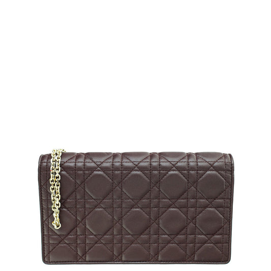 Christian Dior Burgundy Lady Dior Cannage Chain Pouch Rovelle Bags