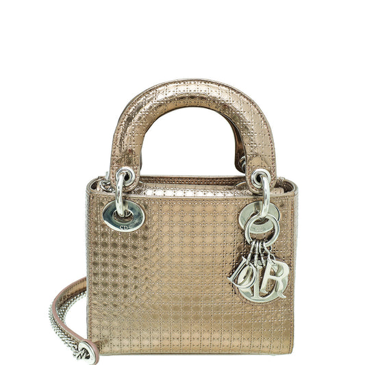 Christian Dior Metallic Rose Gold Micro Cannage Chain Lady Dior Mini Bag Rovelle Bags