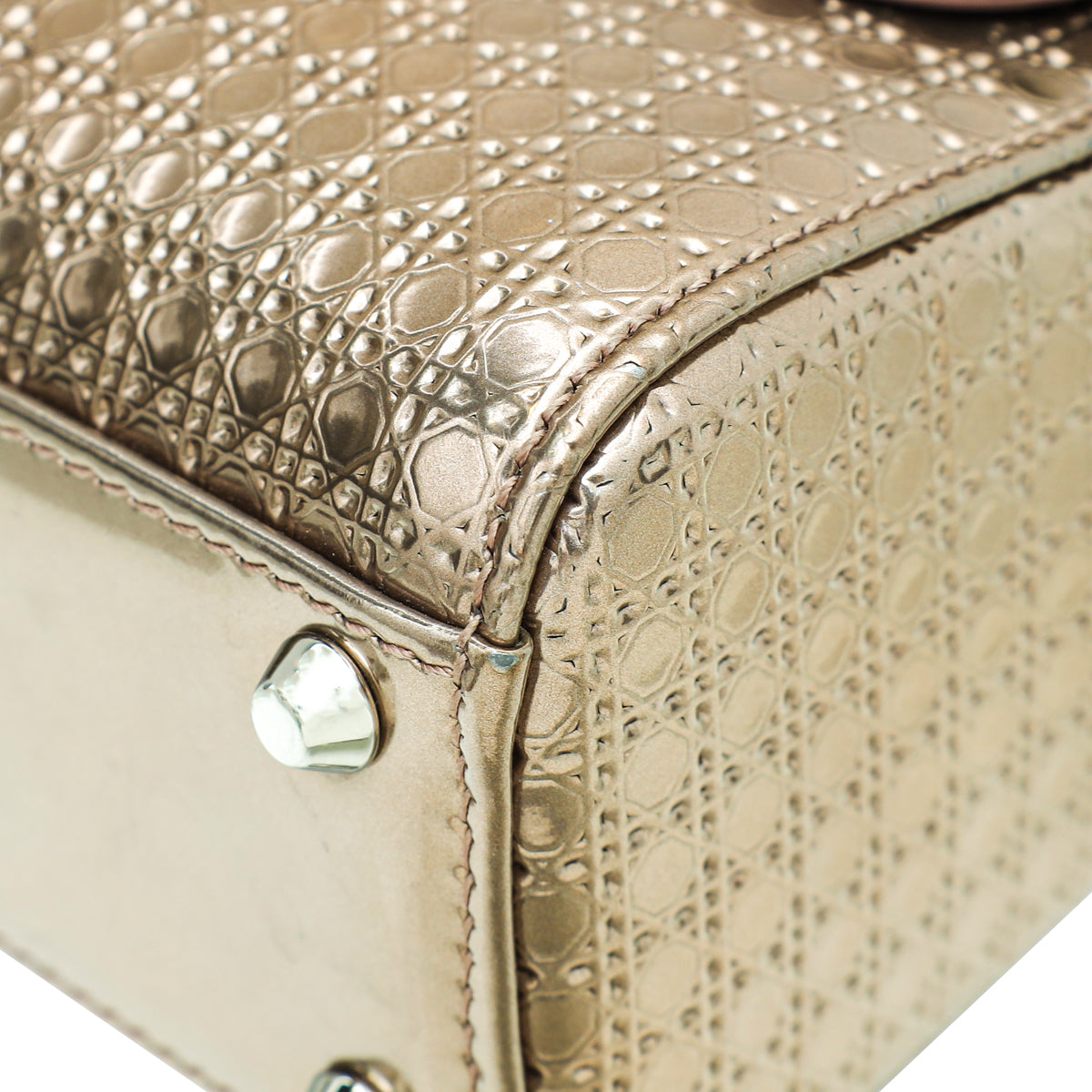 Christian Dior Metallic Rose Gold Micro Cannage Chain Lady Dior Mini Bag Rovelle Bags