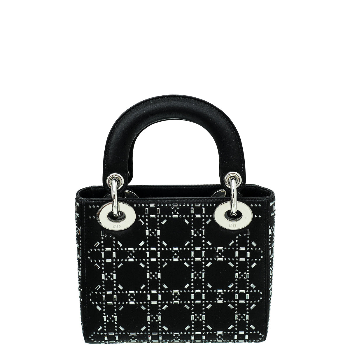 Christian Dior Black Satin Lady Dior Strass Cannage Mini Bag Rovelle Bags