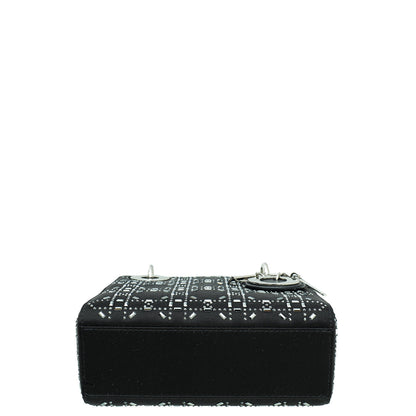 Christian Dior Black Satin Lady Dior Strass Cannage Mini Bag Rovelle Bags