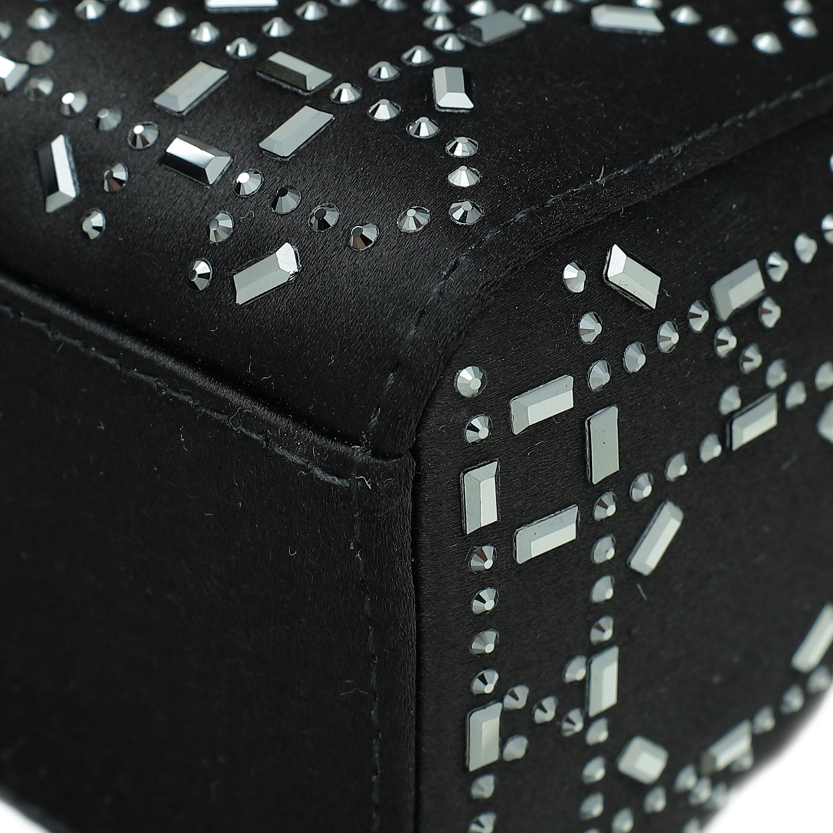 Christian Dior Black Satin Lady Dior Strass Cannage Mini Bag Rovelle Bags
