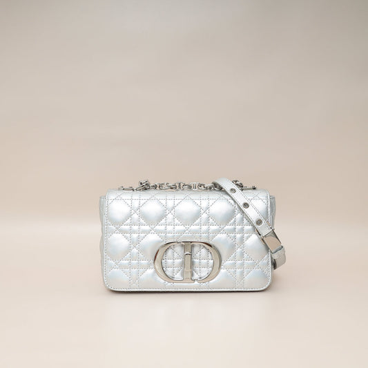 Christian Dior Metallic Silver Small Dior Caro Bag Rovelle Bags