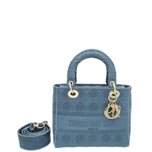 Christian Dior Blue Cannage Embroidered Lady D-Lite Medium Bag Rovelle Bags