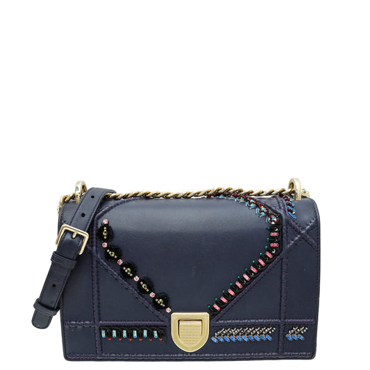 Christian Dior Blue Violet Diorama Crystal Embellished Medium Bag Rovelle Bags