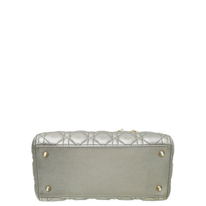 Christian Dior Metallic Grey Lady Dior Medium Bag Rovelle Bags
