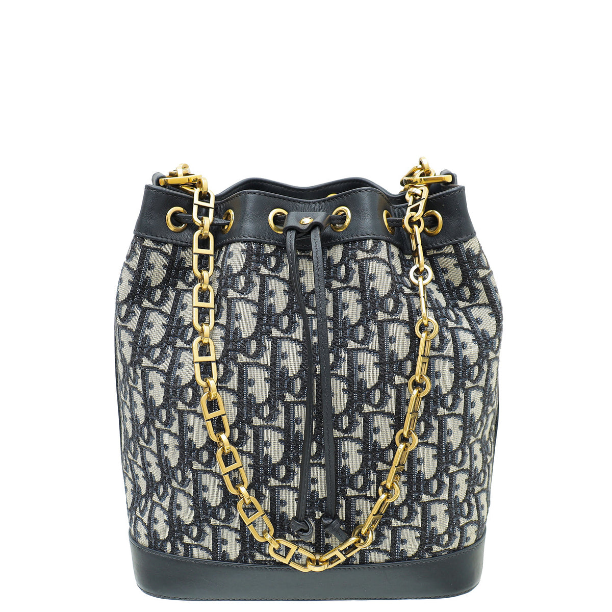 Christian Dior Blue Oblique Drawstring Chain Bucket Large Bag Rovelle Bags