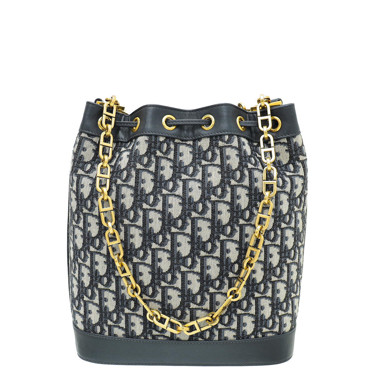 Christian Dior Blue Oblique Drawstring Chain Bucket Large Bag Rovelle Bags