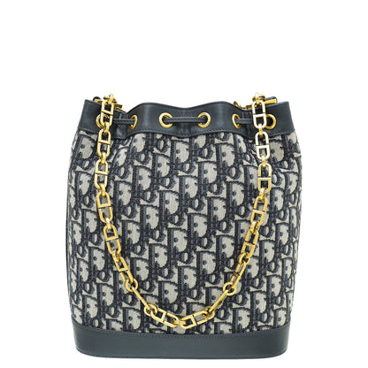 Christian Dior Blue Oblique Drawstring Chain Bucket Large Bag Rovelle Bags