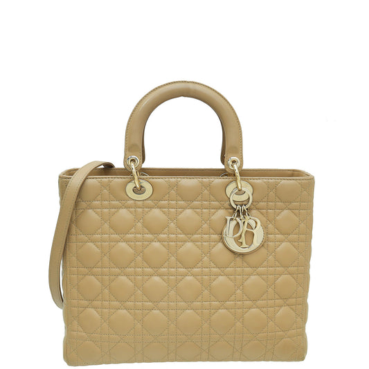 Christian Dior Beige Lady Dior Large Bag Rovelle Bags