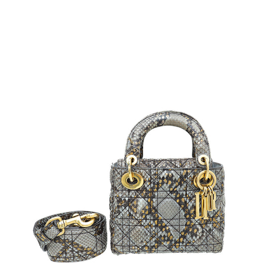 Christian Dior Bicolor Python Cannage Supple Lady Dior Mini Bag Rovelle Bags