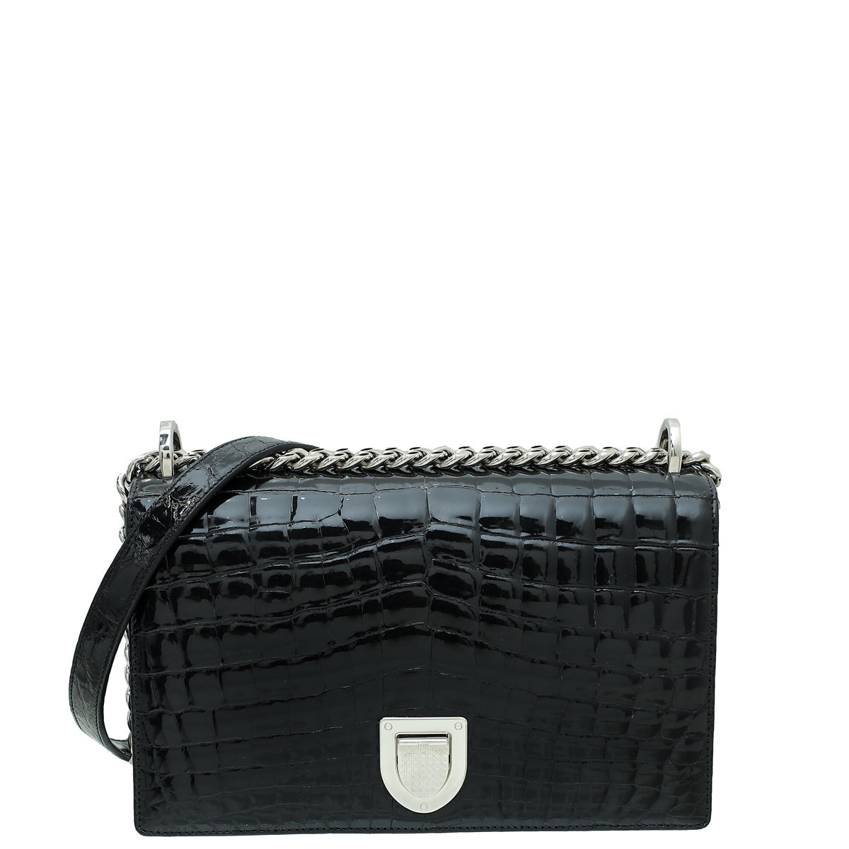 Christian Dior Black Shiny Crocodile Diorama Flap Medium Bag Rovelle Bags