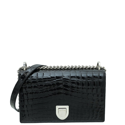 Christian Dior Black Shiny Crocodile Diorama Flap Medium Bag Rovelle Bags