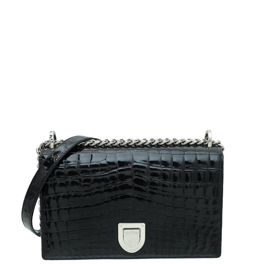 Christian Dior Black Shiny Crocodile Diorama Flap Medium Bag Rovelle Bags