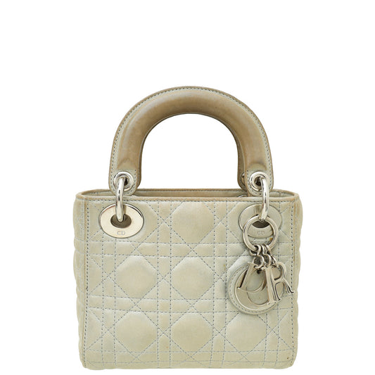 Christian Dior Metallic Grey Lady Dior Shimmer Cannage Mini Bag Rovelle Bags