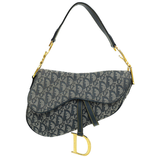Christian Dior Navy Blue Oblique Saddle Medium Bag Rovelle Bags