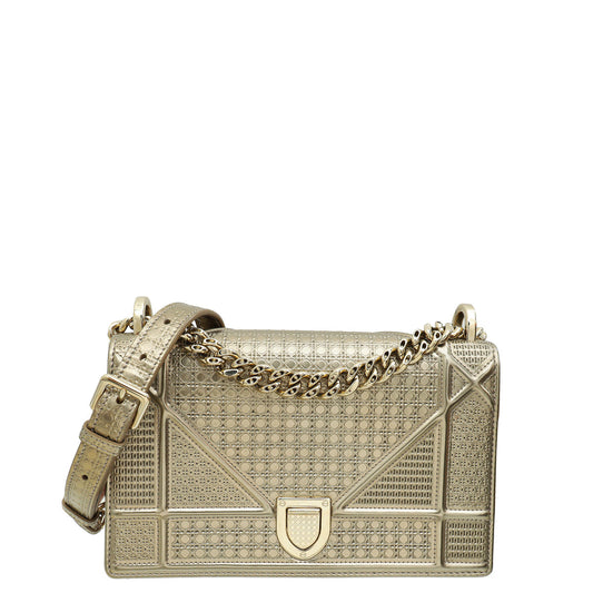 Christian Dior Metallic Champaign Micro Cannage Diorama Small Shoulder Bag Rovelle Bags