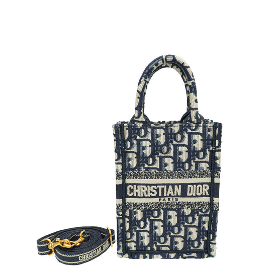 Christian Dior Navy Blue Oblique Mini Vertical Book Tote Bag Rovelle Bags