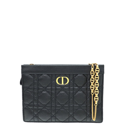 Christian Dior Black Caro Zipped Pouch With Chain Rovelle Bags