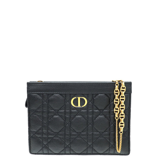 Christian Dior Black Caro Zipped Pouch With Chain Rovelle Bags