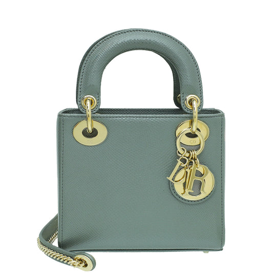Christian Dior Metallic Grey Karung Chain Mini Lady Dior Bag Rovelle Bags