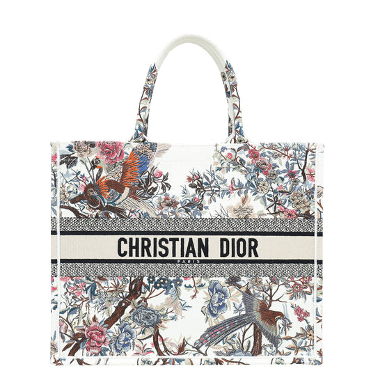 Christian Dior Latte Multicolor Jardin D'Hiver Embroidery Book Tote Large Bag Rovelle Bags