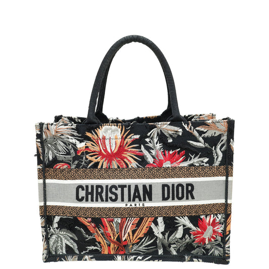 Christian Dior Black Multicolor Camouflage Flowers Embroidered Book Tote Medium Bag Rovelle Bags