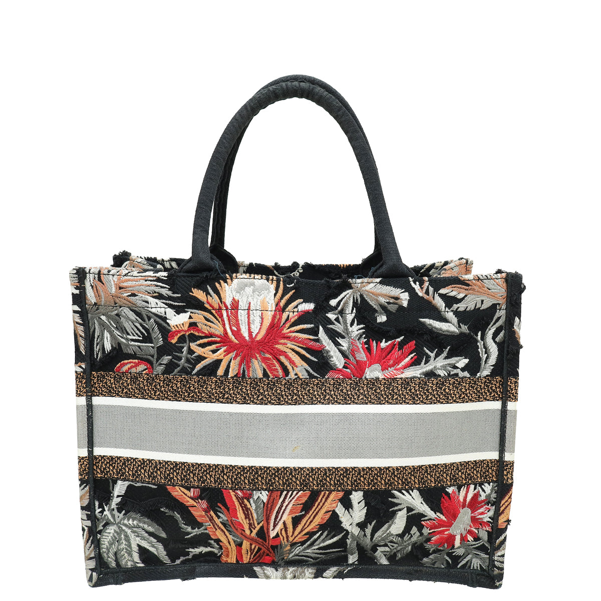 Christian Dior Black Multicolor Camouflage Flowers Embroidered Book Tote Medium Bag Rovelle Bags
