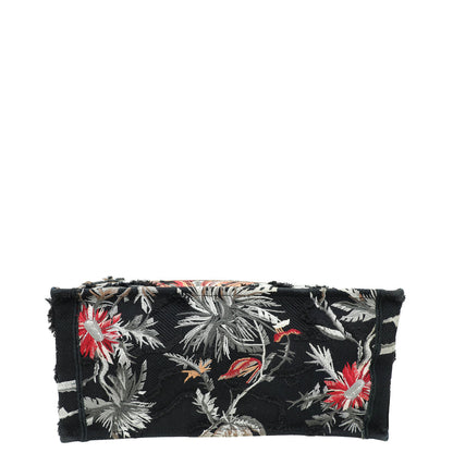 Christian Dior Black Multicolor Camouflage Flowers Embroidered Book Tote Medium Bag Rovelle Bags