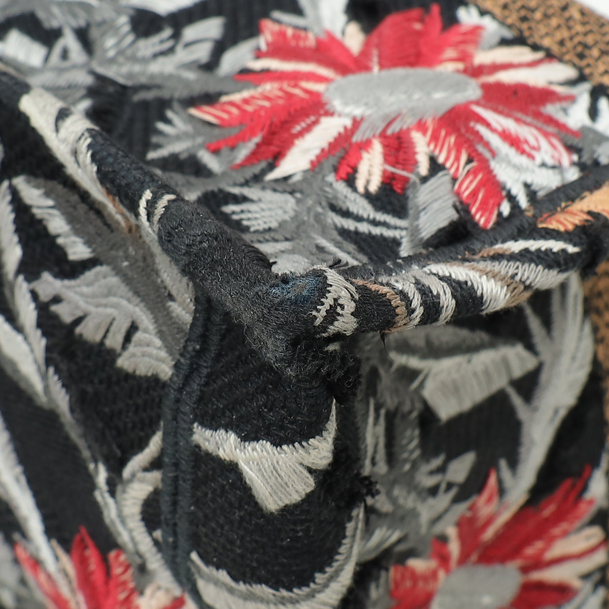 Christian Dior Black Multicolor Camouflage Flowers Embroidered Book Tote Medium Bag Rovelle Bags