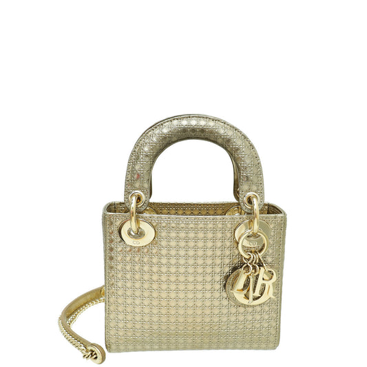 Christian Dior Champaign Lady Dior Micro Cannage Mini Chain Bag Rovelle Bags