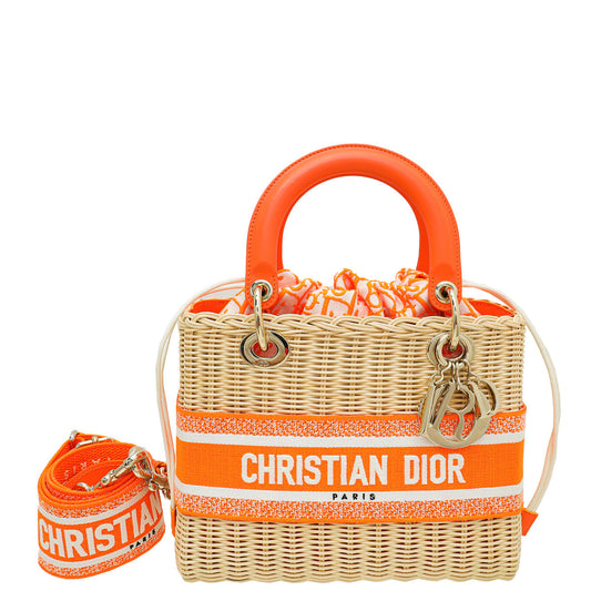 Christian Dior Orange Lady Dior Natural Wicker Medium Bag Rovelle Bags