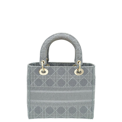 Christian Dior Metallic Grey Lady D-Lite Cannage Embroidery Medium Bag Rovelle Bags