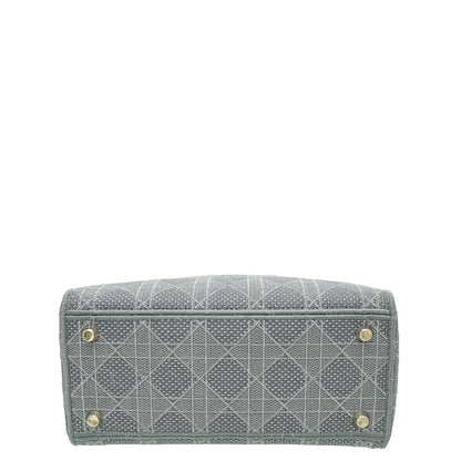 Christian Dior Metallic Grey Lady D-Lite Cannage Embroidery Medium Bag Rovelle Bags