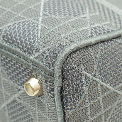 Christian Dior Metallic Grey Lady D-Lite Cannage Embroidery Medium Bag Rovelle Bags