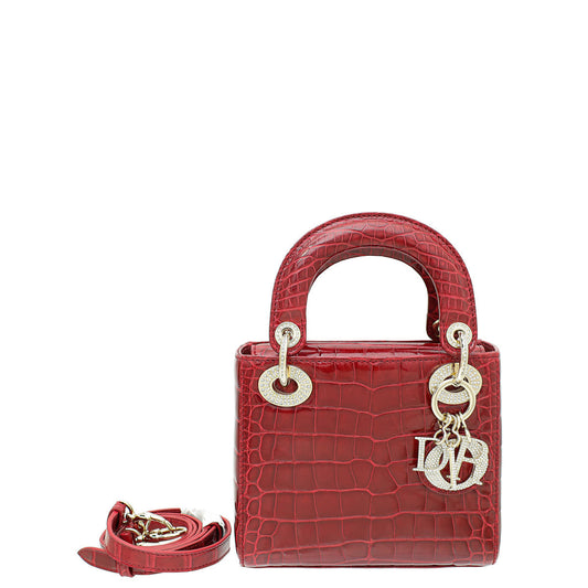 Christian Dior Red Alligator Crystal Lady Dior Mini Bag Rovelle Bags