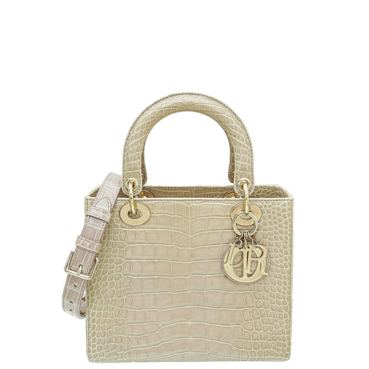 Christian Dior Beige Alligator Lady Dior Medium Bag Rovelle Bags