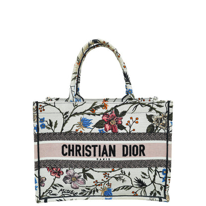Christian Dior White Multicolor Book Tote Jardin Botanique Embroidery Medium Bag Rovelle Bags