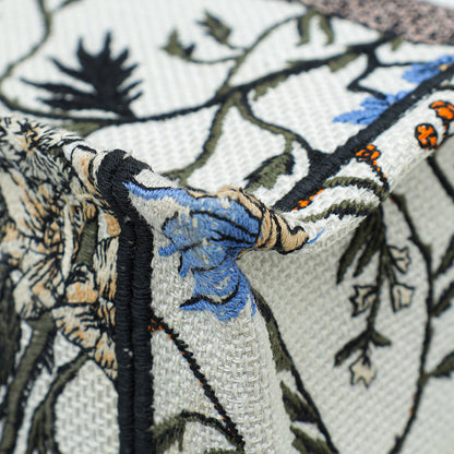 Christian Dior White Multicolor Book Tote Jardin Botanique Embroidery Medium Bag Rovelle Bags