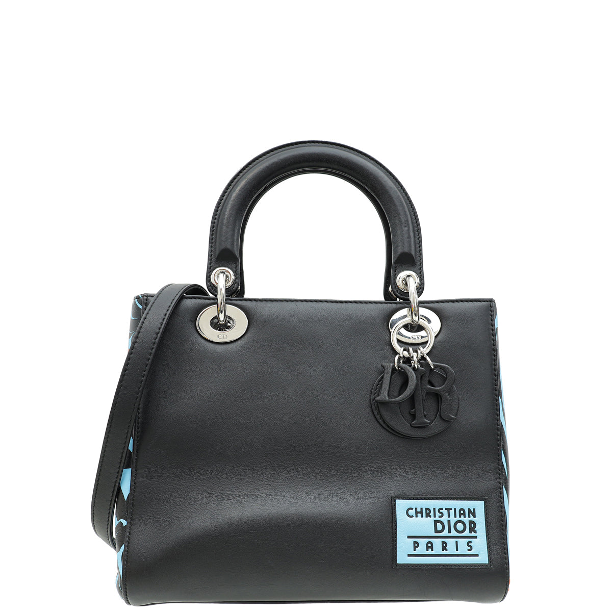 Christian Dior Black Multicolor Printed Logo Lady Dior Medium Bag Rovelle Bags