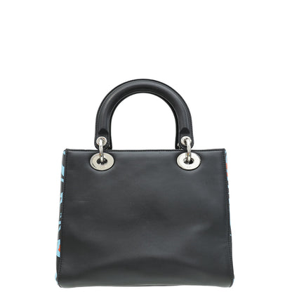 Christian Dior Black Multicolor Printed Logo Lady Dior Medium Bag Rovelle Bags