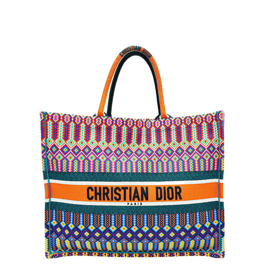 Christian Dior Orange Multicolor Embroidered Book Tote Large Bag Rovelle Bags