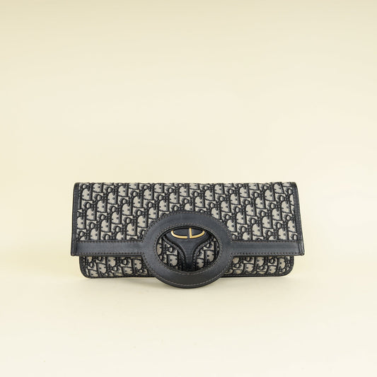 Christian Dior Navy Blue Oblique Fold Over Clutch Rovelle Bags