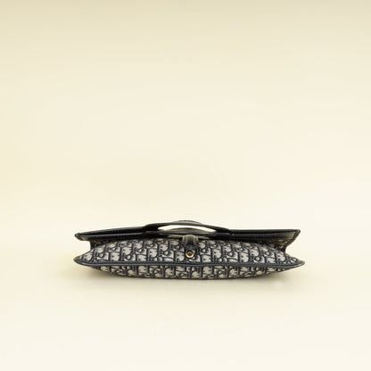 Christian Dior Navy Blue Oblique Fold Over Clutch Rovelle Bags