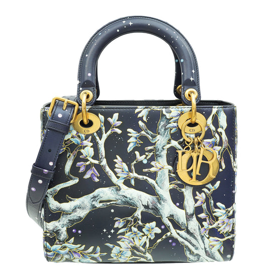 Christian Dior Dark Blue L E Lady Dior Raqib Shaw Medium Bag Rovelle Bags