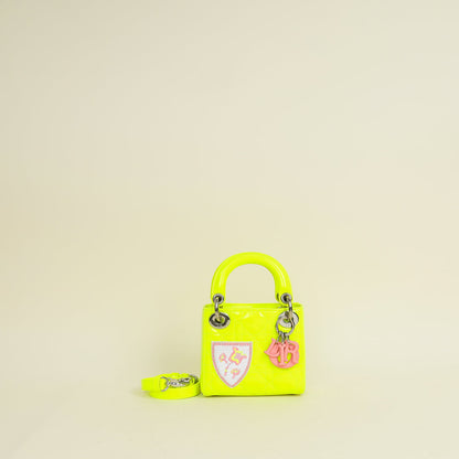 Christian Dior Neon Green Lady Dior Micro With Embroidered Patch Bag Rovelle Bags