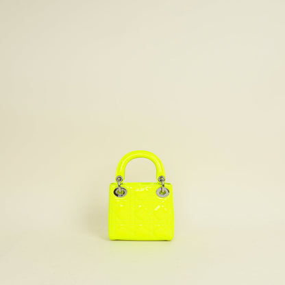 Christian Dior Neon Green Lady Dior Micro With Embroidered Patch Bag Rovelle Bags