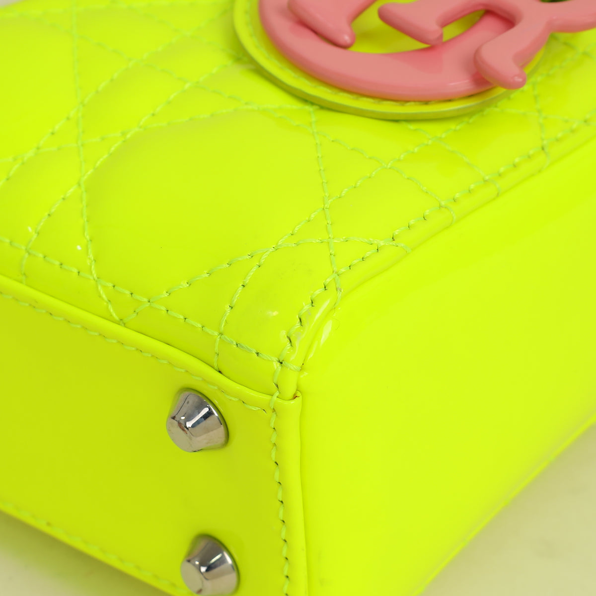 Christian Dior Neon Green Lady Dior Micro With Embroidered Patch Bag Rovelle Bags
