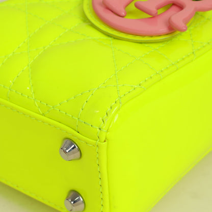 Christian Dior Neon Green Lady Dior Micro With Embroidered Patch Bag Rovelle Bags